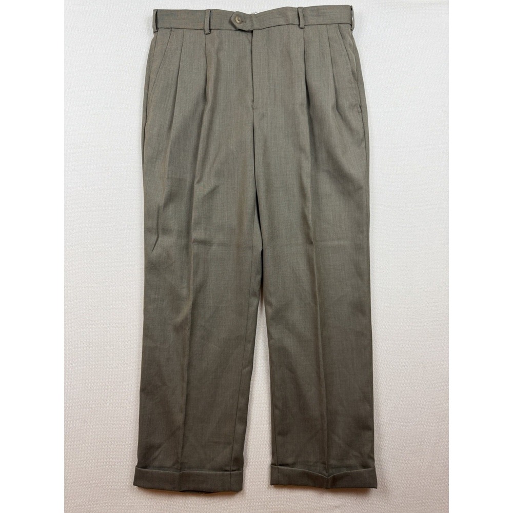 Stafford Essentials Classic Fit Men's Pleated Pants‎ 36X30 Beige Cuffed Career